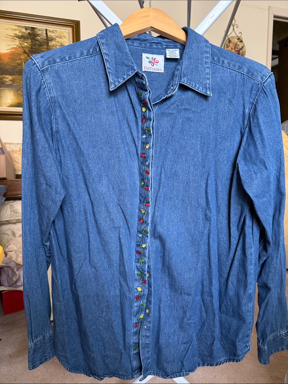 Christmas Detail Denim Button-Down Shirt